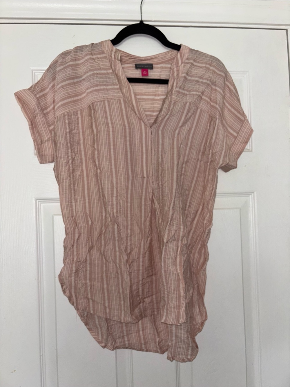Vince Camuto Blush Striped V-Neck Tunic Top